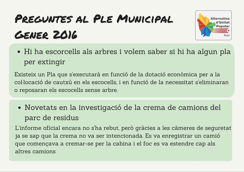 Preguntes a Ple MunicipalFebrer 2016
